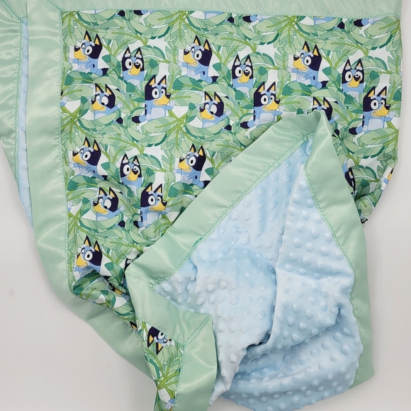 Extra Large Lovely Bluey & friends cotton Kids satin binding blanket44x60